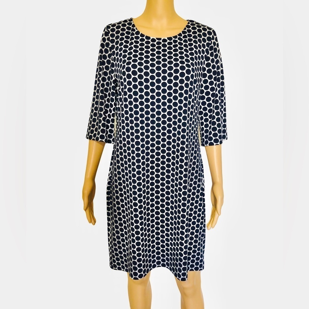 Tacera | Navy blue Polka Dots 3/4 Sleeve Shift Dress Size S